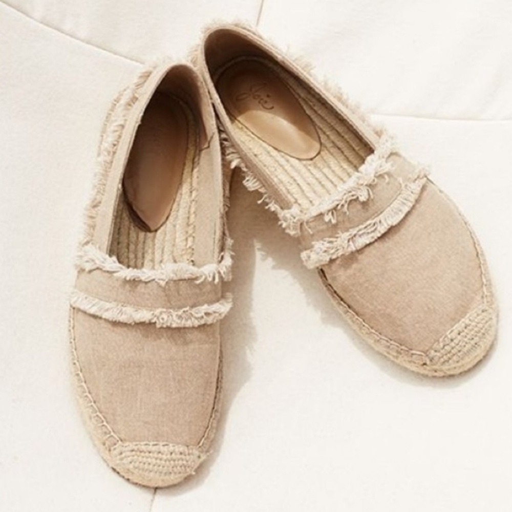 JOIE Vivienne Fringed Canvas Espadrilles Flats In Flax Size Eur 38.5 / US 8